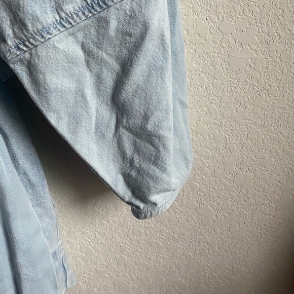 Free People Ora Denim Mini Stylish Two Toned Light Blue Belted Mini Dress Sz L - Picture 10 of 16